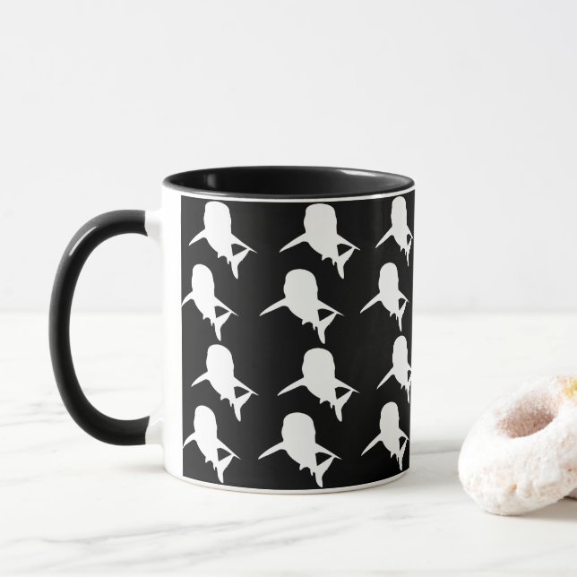 Black and white Shadow fish shark whale pattern Mug (With Donut)