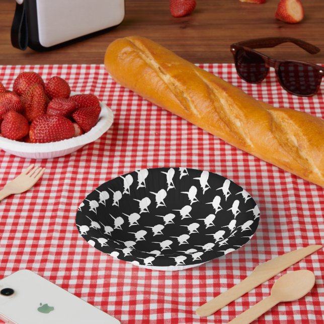 Black and white Shadow fish shark whale pattern Paper Bowls (Picnic)