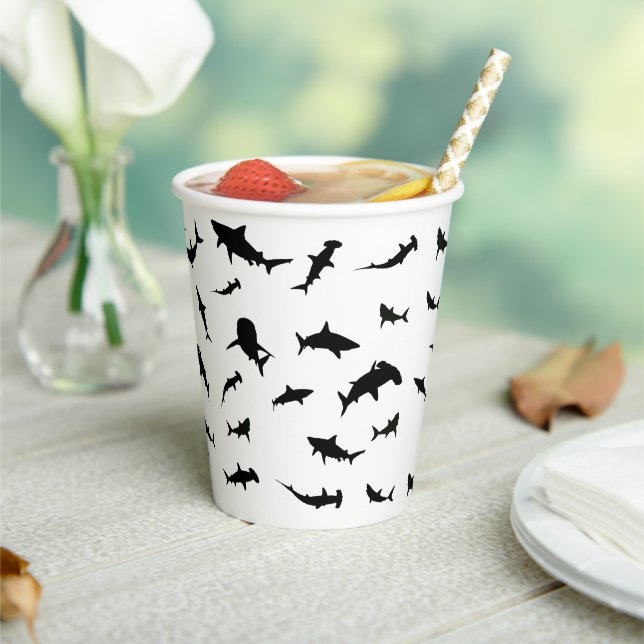 Black and white Shadow fish shark whale pattern Paper Cups (Insitu)