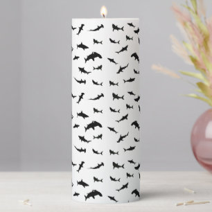 Black and white Shadow fish shark whale pattern Pillar Candle