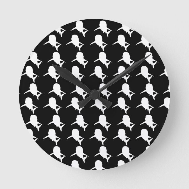 Black and white Shadow fish shark whale pattern Round Clock (Front)