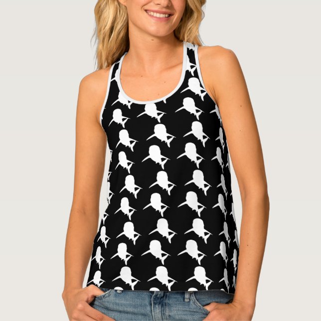 Black and white Shadow fish shark whale pattern Tank Top (Front)