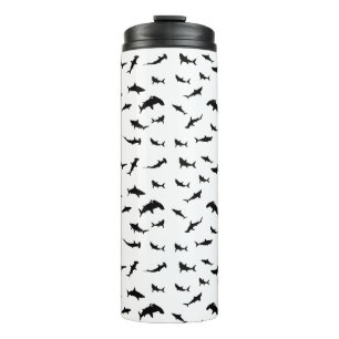Black and white Shadow fish shark whale pattern Thermal Tumbler