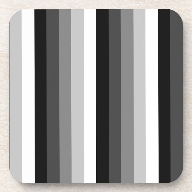 Black and white shadow stripes beverage coaster (Front)