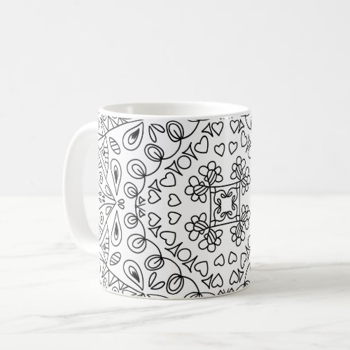 Black and White Shape Hearts Patterns Coffee Mug