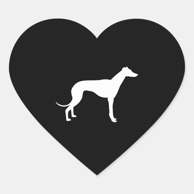 Black and White Shape of Greyhound Heart Sticker (Front)
