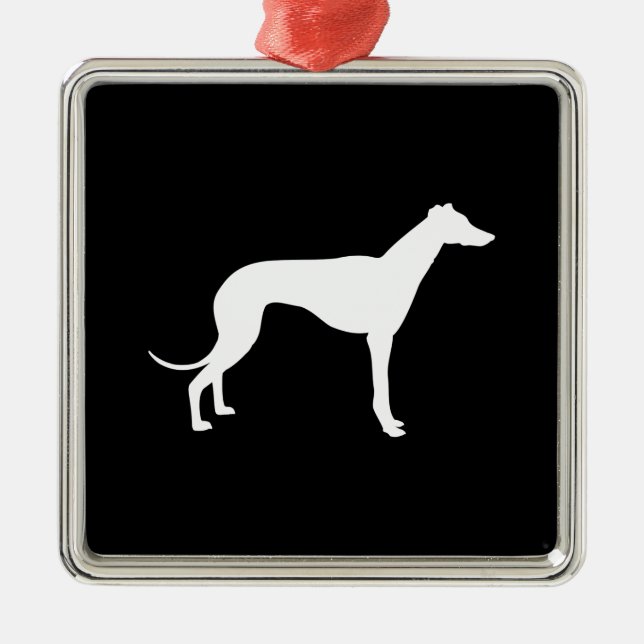 Black and White Shape of Greyhound Metal Ornament (Front)