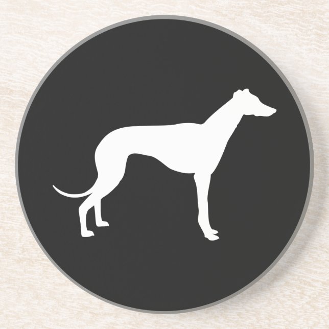 Black and White Shape of Greyhound Sandstone Coaster (Front)