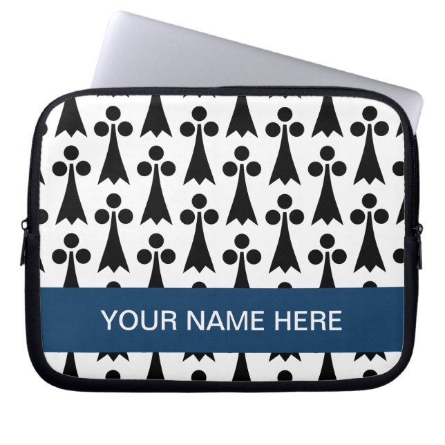 Black and white shape pattern monogram laptop sleeve (Front)