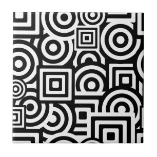 Black and White Shapes Cool Ceramic Tile