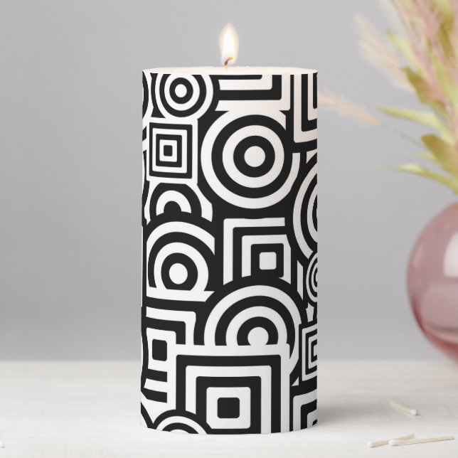 Black and White Shapes Cool Pillar Candle (In Situ)