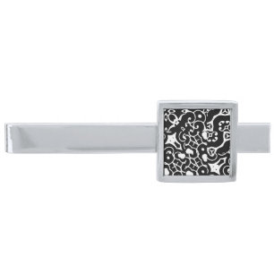 black and white shapes graphic design pattern silver finish tie bar