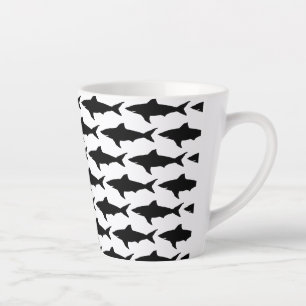 Black and white shark fish pattern café latte mug