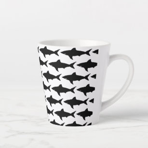 Black and white shark fish pattern café  latte mug
