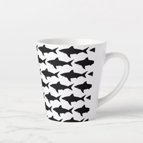 Black and white shark fish pattern caf  latte mug