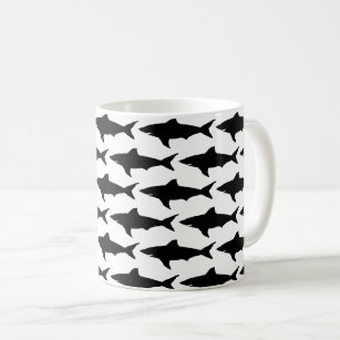 Black and white shark fish pattern coffee mug
