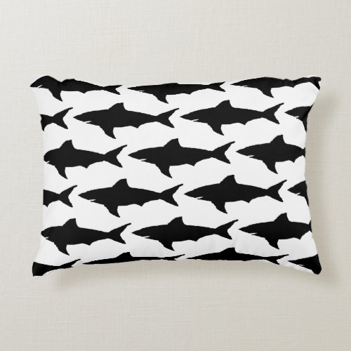 Black and white shark fish pattern zippered accent pillow