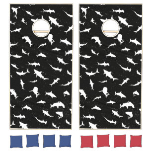 Black and white shark fish shadow Space Cornhole Set