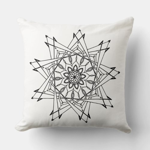 Black and White Sharp Unique Mandala Throw Pillow