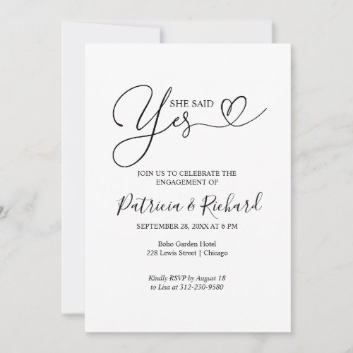 Black And White She Said Yes Engagement Party Announcement