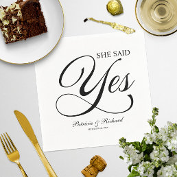Black And White She Said Yes Engagement Party Napkins