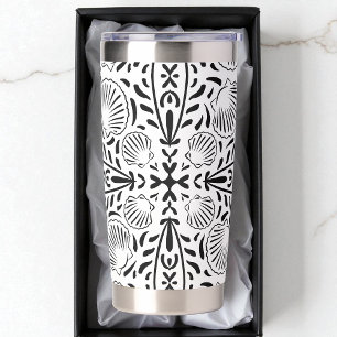 Black and White Sheashell Coral Modern Beach Drink Insulated Tumbler