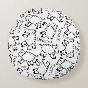 Black and White Sheep Doodle Pattern Round Pillow