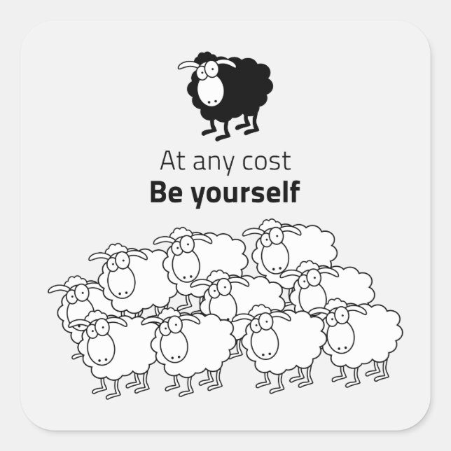 Black and white sheep square sticker (Front)