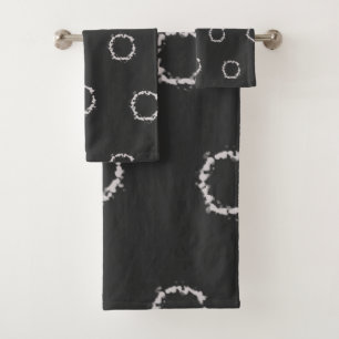 Black and White Shibori Tie Dye Print Bath Towel Set