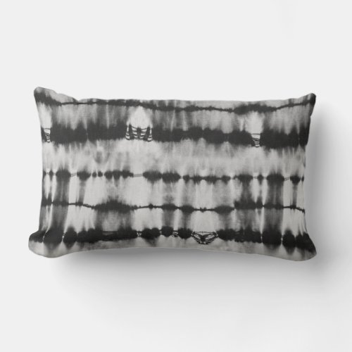 Black and white shibori tie dye stripes lumbar pillow