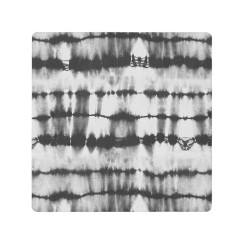 Black and white shibori tie dye stripes metal print
