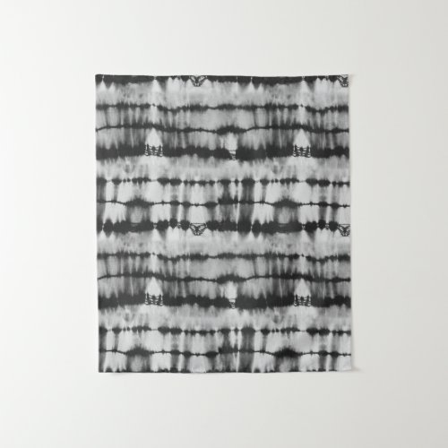 Black and white shibori tie dye stripes tapestry