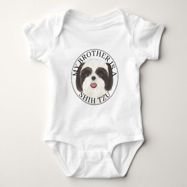 Black and White Shih Tzu Brother Baby Bodysuit (Front)