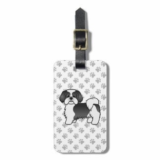 Black And White Shih Tzu Cartoon Dog &amp; Custom Text Luggage Tag