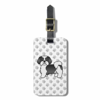 Black And White Shih Tzu Cartoon Dog & Custom Text Luggage Tag