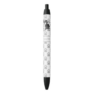 Black And White Shih Tzu Cartoon Dog &amp; Name Black Ink Pen