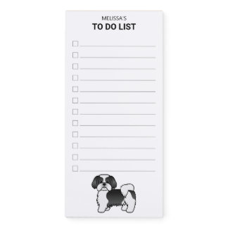 Black And White Shih Tzu Cartoon Dog To Do List Magnetic Notepad