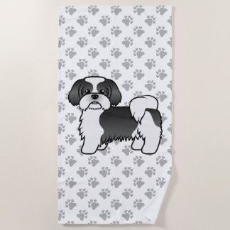 Black And White Shih Tzu Cute Cartoon Dog Beach Towel