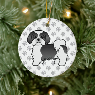 Black And White Shih Tzu Cute Cartoon Dog Ceramic Ornament
