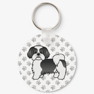 Black And White Shih Tzu Cute Cartoon Dog Keychain
