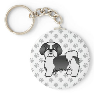 Black And White Shih Tzu Cute Cartoon Dog Keychain