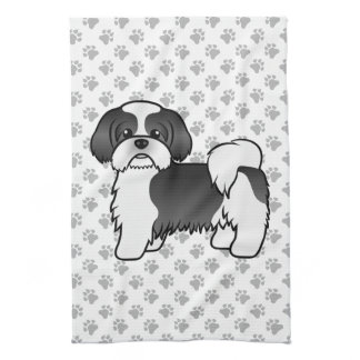 Black And White Shih Tzu Cute Cartoon Dog Kitchen Towel