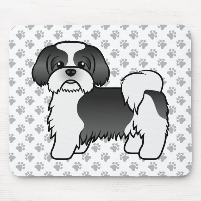Black And White Shih Tzu Cute Cartoon Dog Mouse Pad (Front)