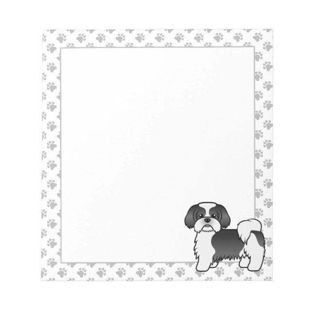 Black And White Shih Tzu Cute Cartoon Dog Notepad (Front)
