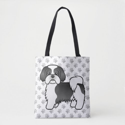 Black And White Shih Tzu Cute Cartoon Dog  Paws Tote Bag