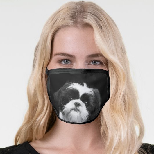 Black and White Shih Tzu dog face mask (Worn Her)