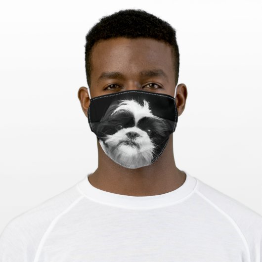 Black and white Shih Tzu dog face mask cover (Worn)