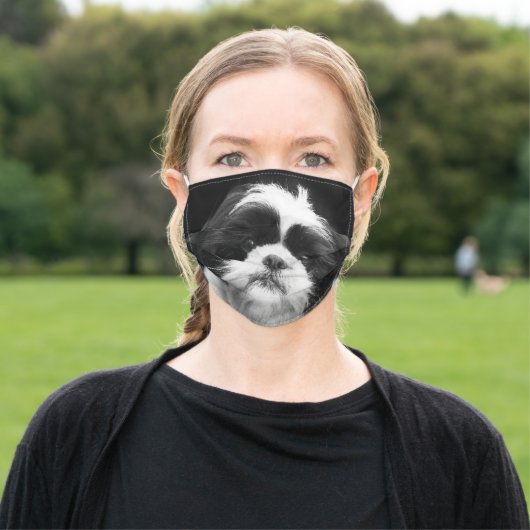 Black and white Shih Tzu dog face mask cover (Outside)