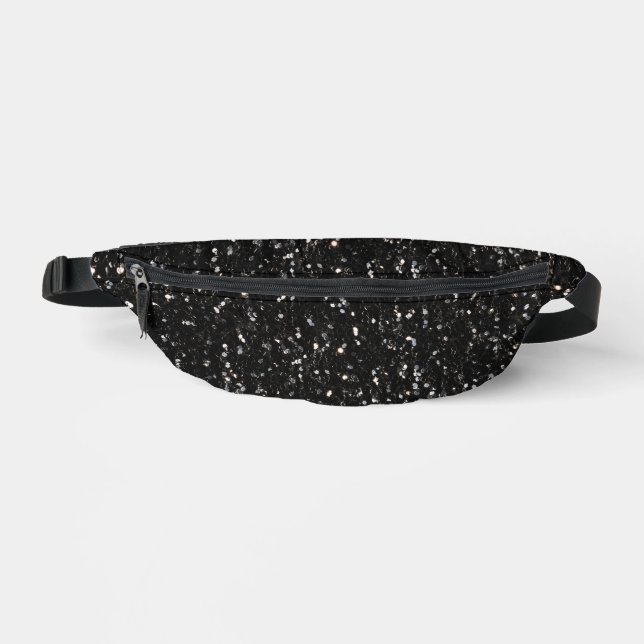 Black and white shiny glitter sparkles fanny pack (Front)