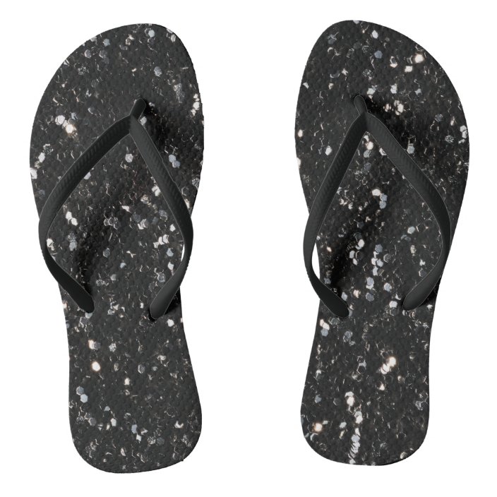 shiny black flip flops